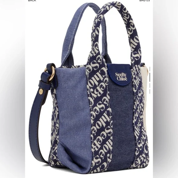 See By Chloe Denim Blue Mini Laetizia Tote Bag - Picture 2 of 13
